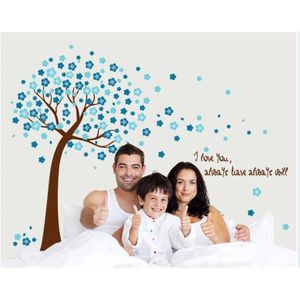 Blue Flower Tree Family Happy Home Decor Wall Sticker Rimovibile 210420
