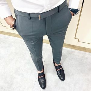 Son Tasarım Koreli erkek takım elbise pantalonları Erkekler Düz Renk Slim Fit Resmi Ofis Takım Elbise Pantolon Streetwear Adam Rahat Ayak Bileği Uzunluğu