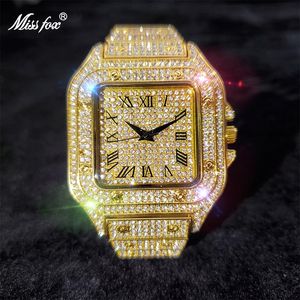 Drop Gold Men Watch Watch Ice Out Lab Diamond Square Часы для Мужской Водонепроницаемый Хип-хоп Блинг Одиночные Часы Подарок Оптовая Наручные часы