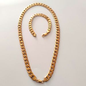 Lüks 18CT Sarı Altın Ağır 10mmnecklace Bilezik Seti Miami Curb Link Küba Erkek Zincir Mücevherat 24 