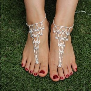 Düğün Mücevher Hanekleri Rhinestone Çıplak Ayak Sandalları Kristal Gümüş Takma Ayak Bileği