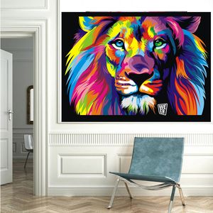 Современные абстрактные животные красочные печати арт льва живопись маслом на холсте настенная картинка гостиная детская комната кудрос плакат декор
