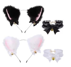 Cat Fox Faux Fur Ears Head Bandı Kostüm Aksesuarları Cosplay Saç Bantları Punk Compoke Yaka Çanlar Yay Hayvan Saç Hoop Paskalya Noel Maskerade Parti Başlık