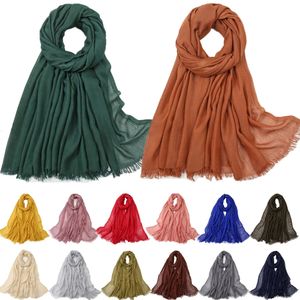 Kadın Müslüman Hijabs Uzun Maksi Eşarp Saçak Şalları Moda Eşarpları Swal Wrap Türban Arap Düz Renk
