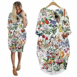 Eski Botanik Baskılar 3D Elbise Moda Komik Kadınlar Cepler Partisi Giyim Longsleeve Kadın Elbise W220617