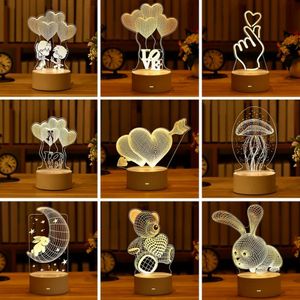 Ana Sayfa Romantik 3D USB LED Gece Işık Akrilik Masaüstü Masa Lambası Aydınlatma Oturma Odası Yatak Odası Dekorasyonu Sevgililer Günü Karısı Hediye 20 Stil