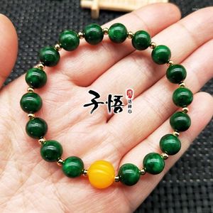 Perlenstränge, echtes Original, trockenes grünes Eisen-Drachen-Jade-Armband, Topas, geschnitzte Kürbisperle, Achat, literarischer Schmuck. Inte22