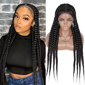 34" Long 8 Fishbone braids Black Lace Front Cos Wigs for Women's Christmas gift