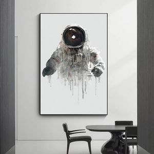 Astronot Suluboya Tuval Boyama İskandinav Duvar Sanatı Posterler Ve Baskılar Kozmonot Duvar Resmi Oturma Odası Dekorasyon Duvar Için