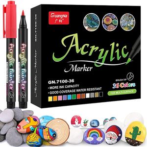 36 Renk Çizim İşaretleri Boyama Akrilik Boya Kalem Fırçası Sanat İşaretçisi Kumaş Tuval Rock Boyama 220809