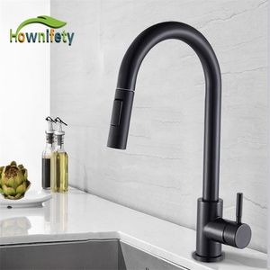 Matte Black  Nickel Kitchen Faucet Pull Out Kitchen Sink Water Tap Single Handle Mixer Tap 360 Rotation Kitchen Shower Faucet T200424