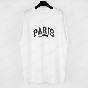 22SS Erkekler Tasarımcıları Tişörtler Paris Mektubu Baskı Kısa Kollu Mürettebat Boyun Paris Sokak Giyim Beyaz Siyah Xinxinbuy S-2XL