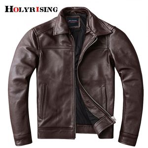 Men Genuine Jacket Vintage Brown Men Slim Fit Motorcycle Leather Jacket Plus Size 5XL Genuine Cowhide Spring Biker Coat 201128