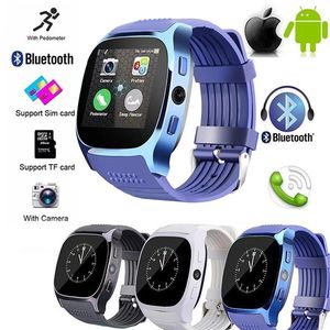 T8 Bluetooth Akıllı İzle Cep Telefonu Kamera Desteği Ile SIM TF Kart GSM Cep Telefonu Pedometre Erkekler Kadınlar Android Telefon için Çağrı Spor Smartwatch