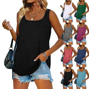 Kadın Giysileri Yaz Meydanı Yakası Kurtiso Boş Katı T-Shirts Kostüm Kolsuz Tank T-Shirt Üstleri Tees Seksi Moda Kırpılmış Üstler Blusa Sıradan bluzlar