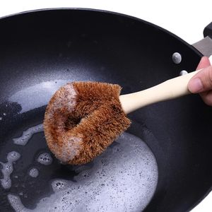 Süblimasyon Doğal Hindistan Cevizi Kahverengi Yağ Potu Fırça Uzun Saplı Yapışmaz Bulaşık Yağları Temizlik Fırçalar Tipi Fırça Mutfak Temizleme Asmak