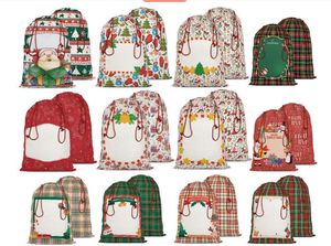 Sublimasyon Boş Noel Hediye Çantaları Dekorasyonlu Drawstring Torbası Yeniden Kullanılabilir Büyük Tuval Santa Çuval, Noel için Çuval Tag ile Çuval Tag 46x64cm 18 Stiller