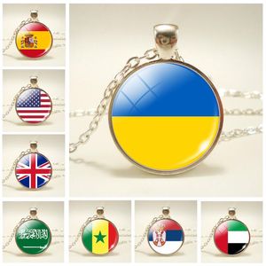 Zincirler Ukrayna Charm Kolye İspanya İngiltere ABD Suudi Arabistan İsviçre Türkiye Ulusal Bayrak Cam Cabochon Kolye Takı Hediye