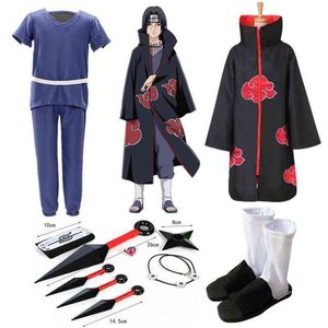 Akatsuki Cosplay Costume Set with Cloak, Headband, Necklace, Ring, Kunai, Shuriken, Shoes, and Wig for Halloween, Men and Kids