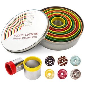 12 Teile/satz 304 Edelstahl Cookie Keks Ausstecher-Set, Runde Gebäck Donut Donut Cutter Form Ringe Set Backen Werkzeuge