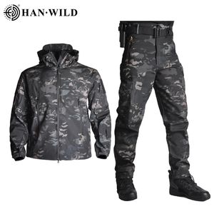 5xl taktik giyim ceketleri pantolon erkekler pleece ceket ordu rüzgar geçirmez kamuflaj avı elbise rüzgar köpükleri askeri yürüyüş yumuşak kabuk 220715