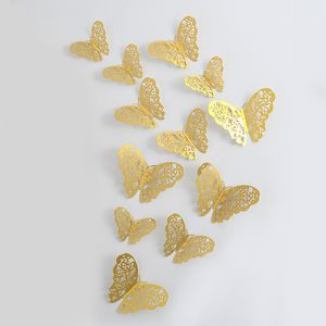 3 Boyutları 12 Adet Altın Çıkarılabilir Metalik 3D Kelebekler Duvarlar Dekor 3D Duvar Çıkartmaları Bebek Odası 3D Ev Dekorasyon