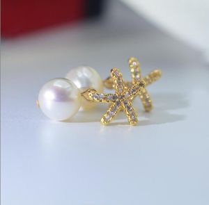 925 Gümüş İğne Kristal Denizyıldızı Kulak Saplamaları Dangle Chandelier Doğal Tatlı Su İnci Küpe Beyaz Lady/Kız Moda Takı