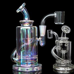 Recycler Cam Bong Dab Teçhizatlar Harmanlar Gökkuşağı Cam Su Bongs Sigara Boru Beher Heady Yağ Teçhizatları 14mm Banger