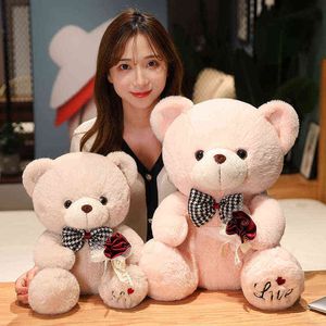 CM Kawaii Teddy Bear Peluş Bebekler Aşk Yastığı Çat Tie Rose Ayılar Düğün Dekoru Hediye Çift Kızlar için Sevimli Doldurulmuş