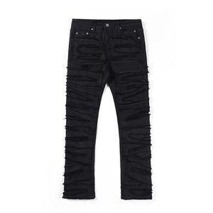 Мужские джинсы Owen Seak Мужские восковые джинсовая хлопковая готическая мужская одежда, покрытая осенней прямой сплошные черные пленки