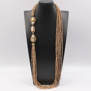 Zincir mücevher 38 '' 7 iplikçikler sarı altın kristal doğal beyaz kareshi inci cz Kaba uzun kolye kadınlar için el yapımı