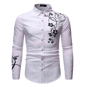 Camisas brancas para homens masculinos 2022 FLOR FLOR FLORAL BOTTON DOWN DOWN MEN MEN Slim Fit Manga Longa Camisa Social Masculina XL L220704