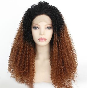 Women's Sexy long Black mix gold Handmade Front lace Curly Synthetic human Hair Party Costume wigs
