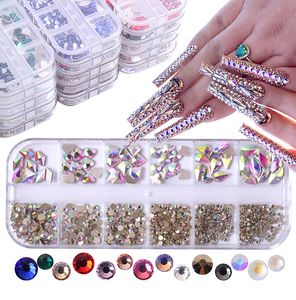 Украшения для ногтей 12 Gird Box Multi Dizes Clorful Hotfix Stone Crystal Diamond Gems 3D оптовые ногти Make up ZSHZ