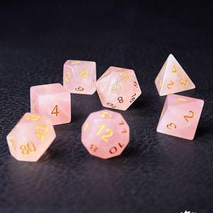Other Natural Rose Quartzs Dice Gems Engrave Number Polyhedral Carving Stone For DND RPG COC Board Table Games CollectionOther