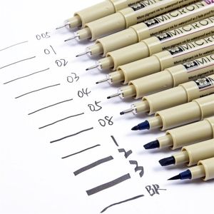 Sakura 4-13 Farklı Boyut Pigma Micron İğne Pen XSDK Siyah İşaretçi Fırça Kalem Kalemi Eskiz Çizim Tasarım Manga Comic 210226