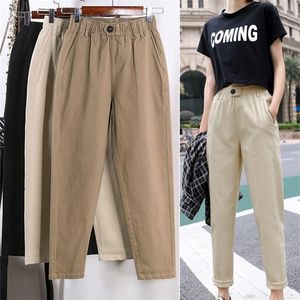 Calças casuais de cintura bege de bege mulheres solto outono da primavera 2019 New Women's Women Korean Slim Harem Pants Plus Size Nove Nine Pants 3xl F279 T200103