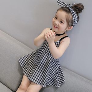Roupas Conjuntos de roupas Girls de garotas Princesa Vestido de tira xadrez crianças vestidos mangas de bebê roupas de menina roupas de vestido casual casual