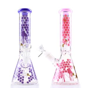 Kraliyet Yeni Cam Bongs Kalın Beaker Bong Su Boruları Hookahs 10 '' Bee Beecomb Resim Bubbler Sigara Toptan Satış