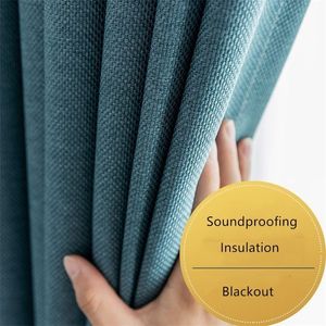 Thickened Cotton Linen Blackout Curtains for Bedroom, Living Room - 350cm Height, Solid Color