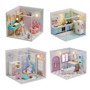 CUTEBEE DIY Dollhouse Wooden Doll Houses Miniature Doll House Furniture Kit Casa Music Led Toys for Children Birthday Gift AA220325