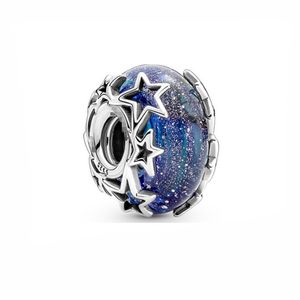 Sterling Silver Beads Moon Star Charm for Pandora Bracelet, Blue Series