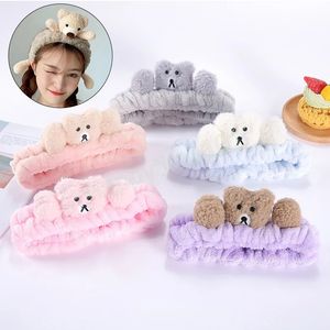 3D Karikatür Bear Band Girls Coral Polar Elastik Saç Band Yumuşak Yıkama Yüz Kılbanları Türban Headwrap Moda Saç Aksesuarları