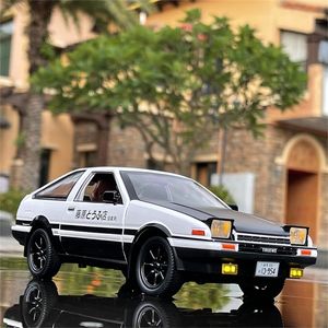 1:20 Movie Car INITIAL D AE86 Alloy Model Diecast & Toy Vehicles Metal Simulation Sound Light Kids Gift 220418
