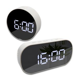 Taşınabilir Dijital Ekran Alarm Masası Saat Gece Işık Yuvarlak Oval Ayna LED Büyük Ekran Başucu Saatleri