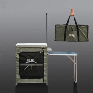 Camp Furniture Portable Kitchen Station Outdoor Folding Cooking Table With Storage Bag Lamp Holder Gear Mobile