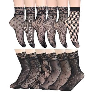Çorap Çorap Eski Dantel Bayanlar Yaz Çiçek Örgü Elastik Şeffaf Kısa Ayak Bileği Lolita Kadın Elbise File Siyah FemaleSocks