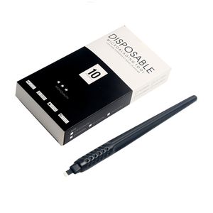 10 Adet Kalıcı Makyaj Siyah Tek Kullanımlık Microblading Kalem 18U 0 18 Microblade İşlemeli İğneler Kaş Dövme El Aletleri 220624