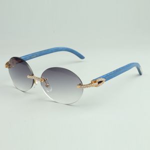 Солнцезащитные очки средних бриллиантов 8100903 с синими натуральными деревянными ногами и 56 -мм овальными объективами