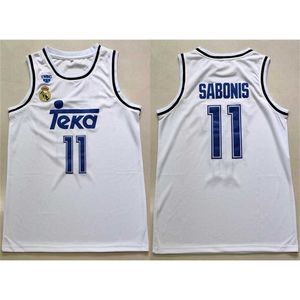 NC01 Spains League White #11 Arvydas Sabonis Basketball Jersey Men's Stitched Custom